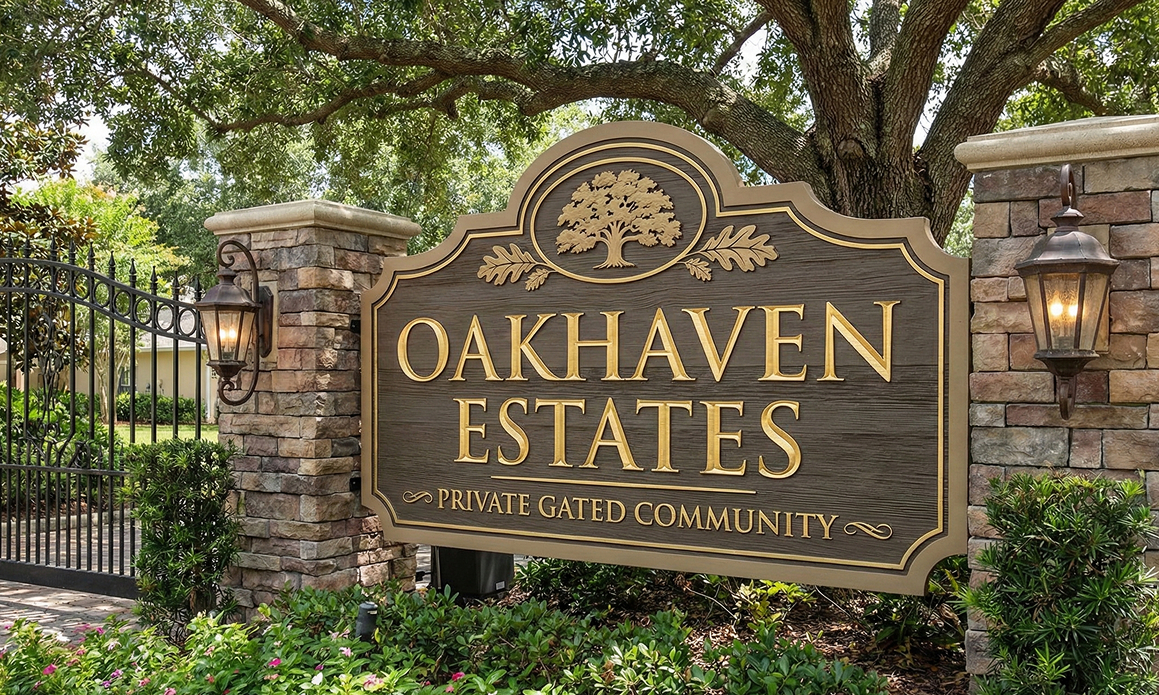 HDU sign gates and community exterior signage showcasing durable, weather-resistant materials